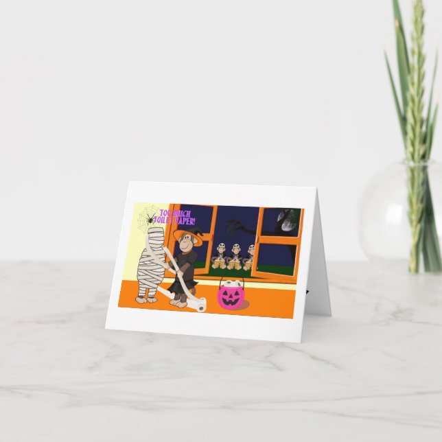 Funny Monkey toilet paper mummy Halloween Card  (Front)