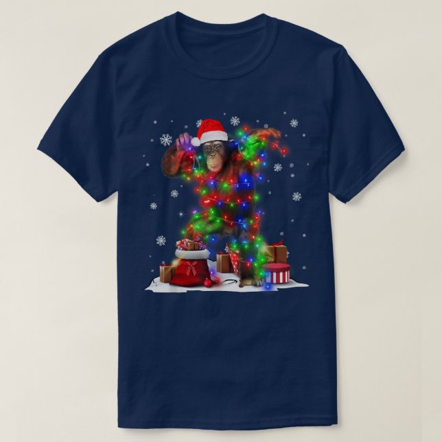 Funny Monkey Tree Christmas Lights Xmas Pajama Mat T-Shirt