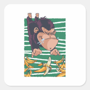 Funny Monkey with Bananas Square Sticker