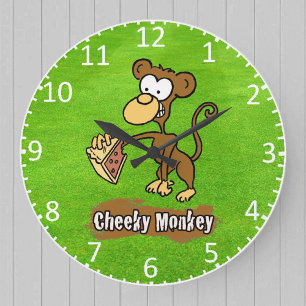 Funny Monkey with Cake Child's Large Clock