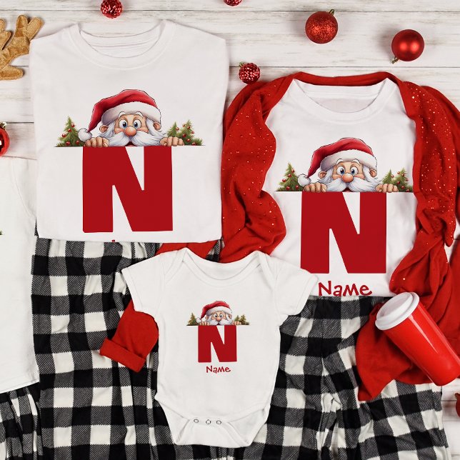 Funny Monogram Family Christmas Custom Red Santa T-Shirt (Creator Uploaded)