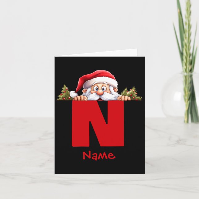 Funny Monogram Family Christmas Red Santa  Card (Front)