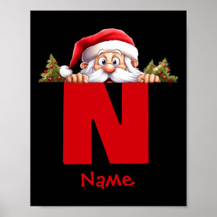 Funny Monogram Family Christmas Red Santa  Poster