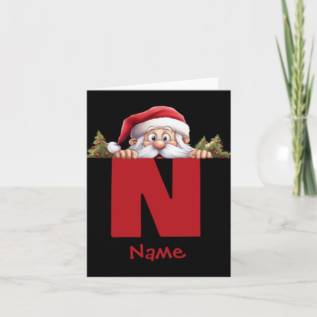 Funny Monogram Family Christmas Red Santa T Shirt  Card (Front)
