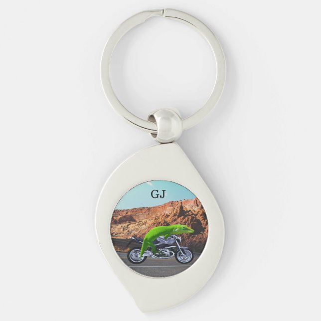 Funny Monogram Gecko Motorcycle Retirement Keychain (Front)