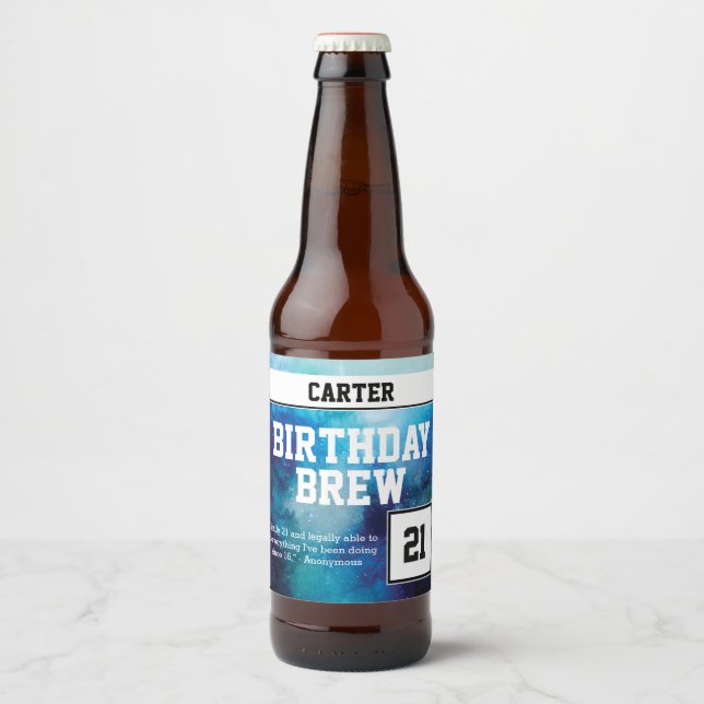 Funny Monogrammed 21 Happy Birthday Beer Bottle Label (Front)