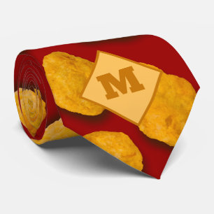 Funny Monogrammed Chicken Nugget Pattern Gag Gift Tie