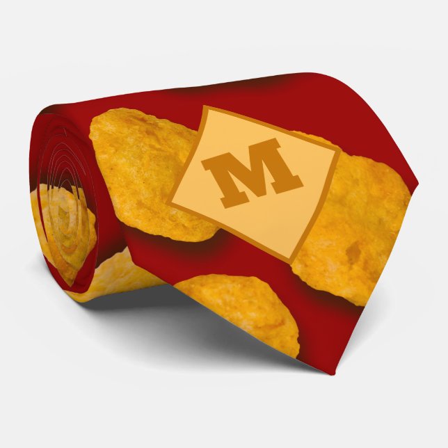 Funny Monogrammed Chicken Nugget Pattern Gag Gift Tie (Rolled)