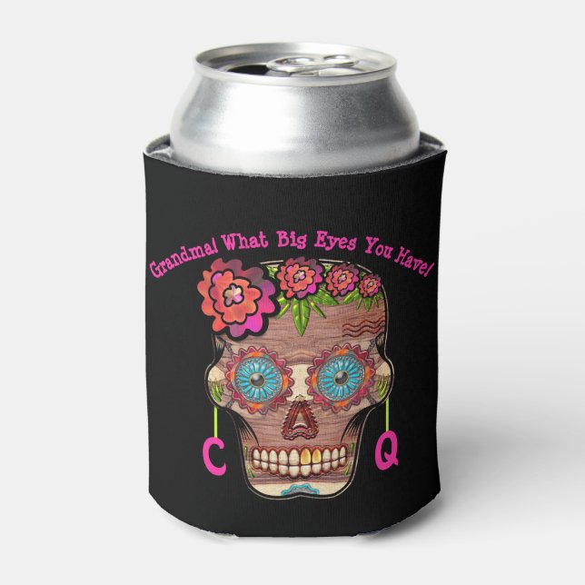 Funny Monogrammed Sugar Skull Can Cooler (Can Front)
