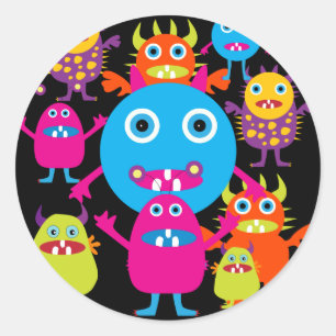 Funny Monster Bash Cute Creatures Party Classic Round Sticker