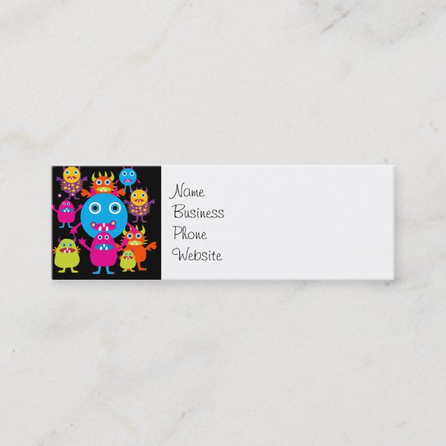 Funny Monster Bash Cute Creatures Party Mini Business Card (Front)