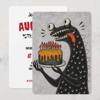 Funny Monster Birthday Cake Cute Spooky Creature Invitation