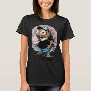 Funny Monster Fish Eating Cotton Candy â€“ Quirky  T-Shirt