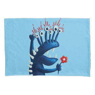 Funny Monster Flower Blue Kids Pillowcase