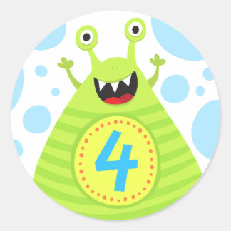 Funny monster fourth birthday stickers for kids