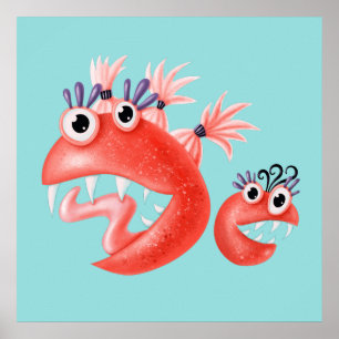 Funny Monster Friends Happy Silly Creatures Poster