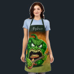 Funny Monster Green Bell Pepper Rocker Guitar Apron<br><div class="desc">Funny angry capsicum chili character.</div>