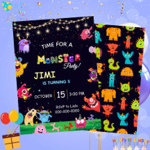 Funny Monster party kids Birthday Invitation 