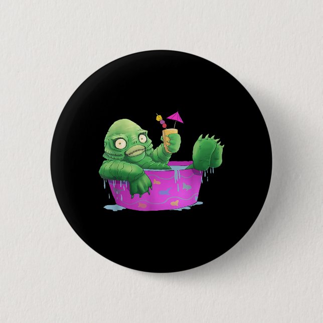 Funny Monster Party Lagoon Creature Halloween 2 Inch Round Button (Front)