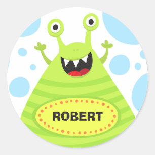 Funny monster personalized name stickers for kids