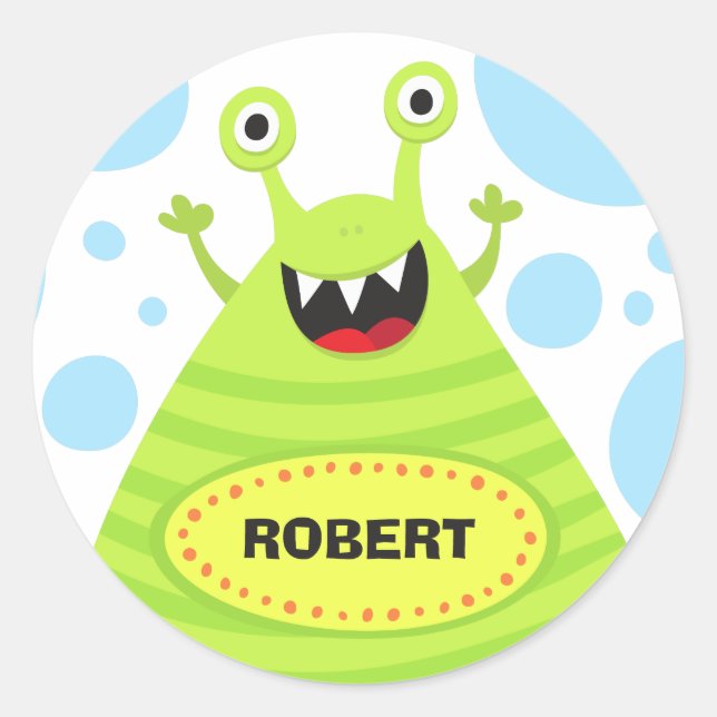 Funny monster personalized name stickers for kids (Front)