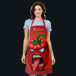 Funny Monster Red Bell Pepper Rocker Apron<br><div class="desc">Funny angry capsicum chili character.</div>