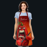 Funny Monster Red Bell Pepper Rocker Guitar Apron<br><div class="desc">Funny angry capsicum chili character.</div>