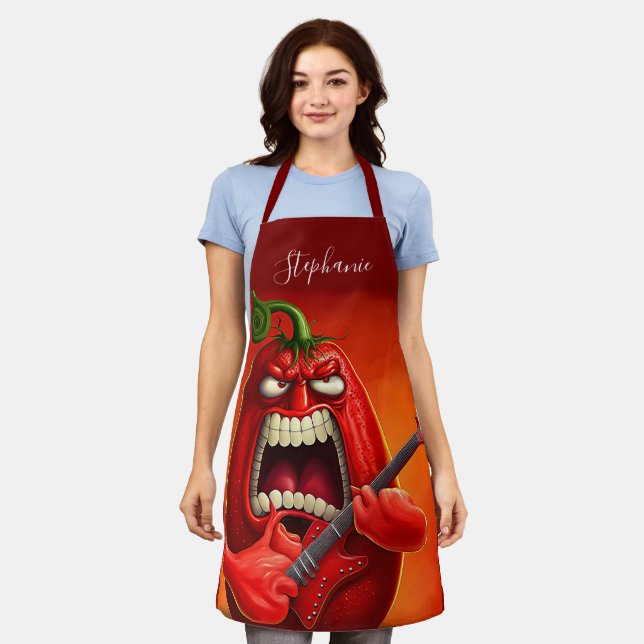 Funny Monster Red Bell Pepper Rocker Guitar Apron (Worn)