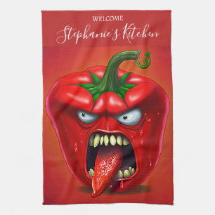 Funny Monster Red Bell Pepper Rocker Kitchen Towel