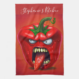 Funny Monster Red Bell Pepper Rocker Kitchen Towel