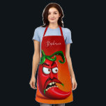 Funny Monster Red Hot Chili Pepper  Apron<br><div class="desc">Funny angry chili pepper character.</div>