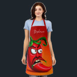 Funny Monster Red Hot Chili Pepper  Apron<br><div class="desc">Funny angry chili pepper character.</div>
