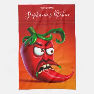 Funny Monster Red Hot Chili Pepper Kitchen Towel