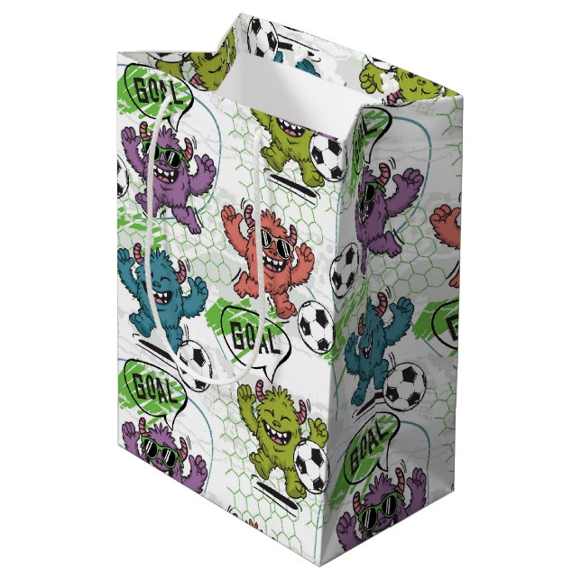 Funny Monster Soccer Kids Pattern Medium Gift Bag (Back Angled)