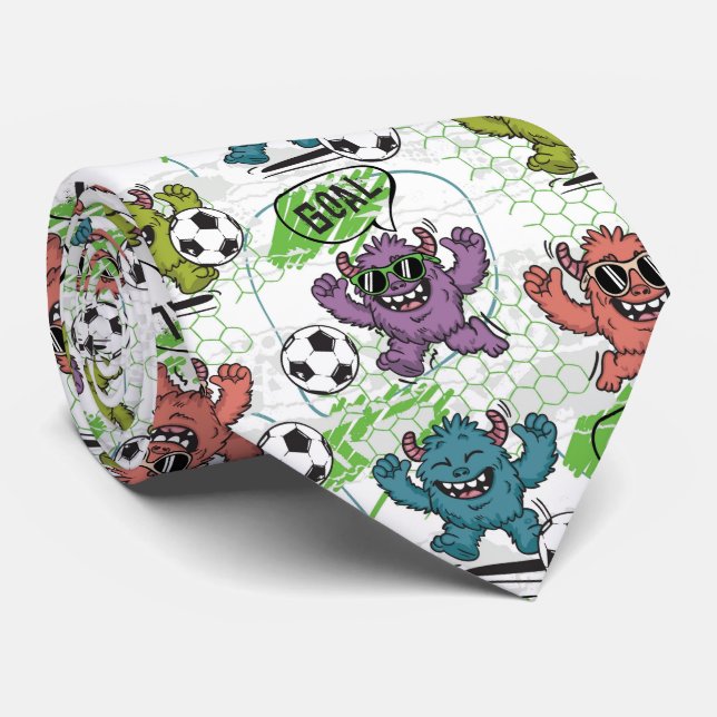Funny Monster Soccer Pattern Tie (Rolled)