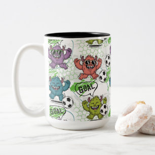 Funny Monster Soccer Pattern Two-Tone Coffee Mug