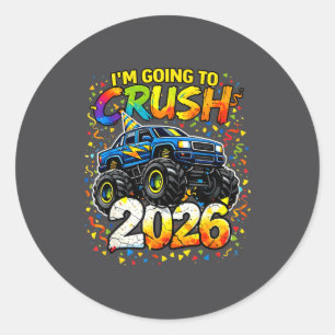 Funny Monster Truck New Years Kids Crush 2026 Part Classic Round Sticker