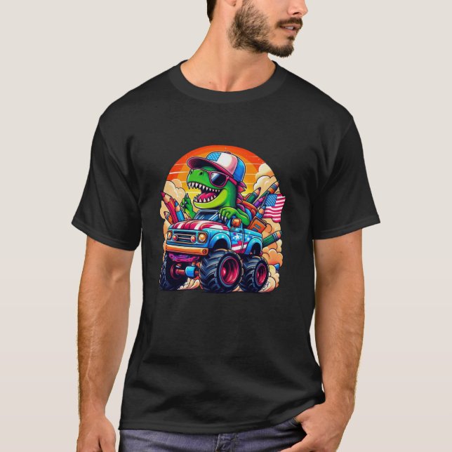 Funny Monster truck school Dinosaur T Shirt (Front)
