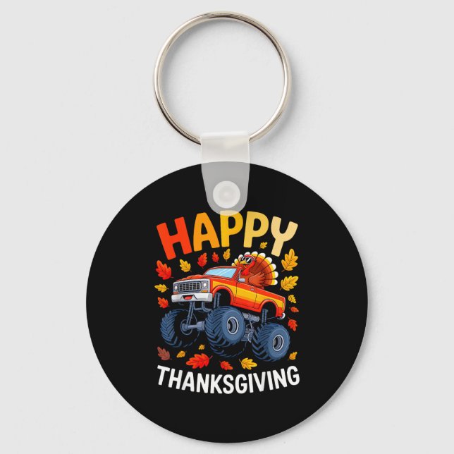 Funny Monster Truck Turkey Happy Thanksgiving For  Keychain (Front)