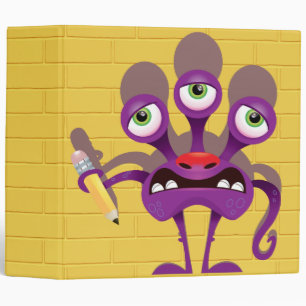 funny monster with pencil notebook binder