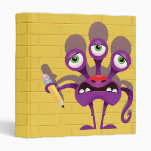 funny monster with pencil notebook binder