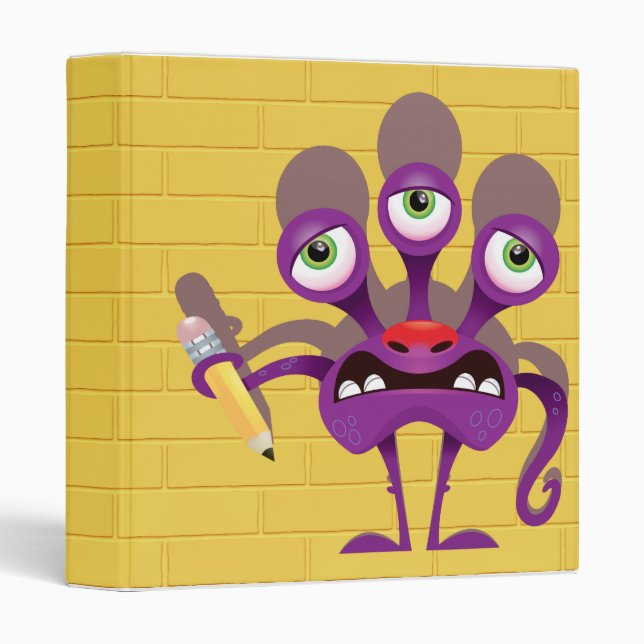 funny monster with pencil notebook binder (Front/Spine)