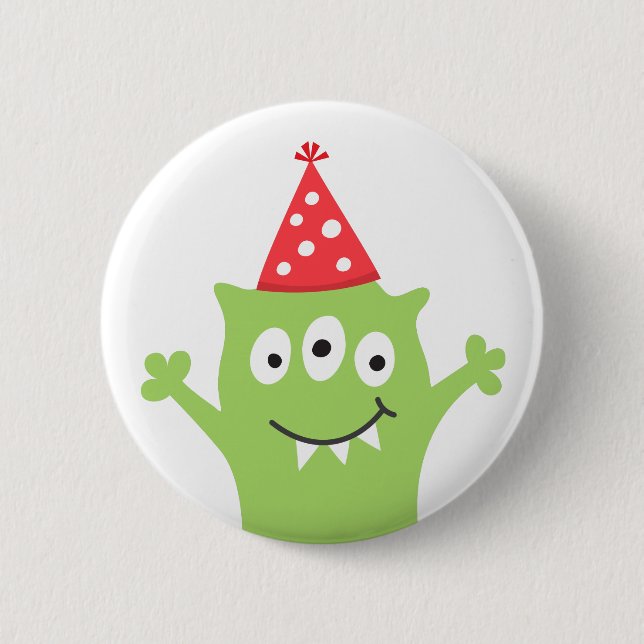 Funny monster with red party hat 2 inch round button (Front)
