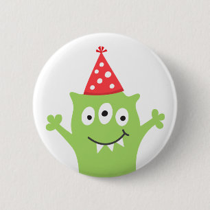 Funny monster with red party hat 2 inch round button