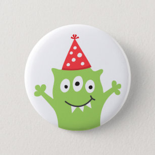 Funny monster with red party hat 2 inch round button