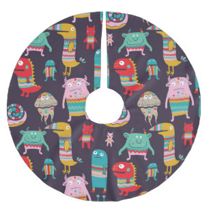 Funny Monsters Cartoon Seamless Pattern Brushed Polyester Tree Skirt