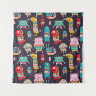Funny Monsters Cartoon Seamless Pattern Tapestry