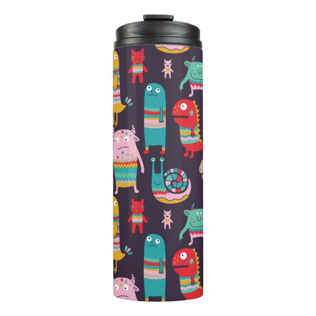 Funny Monsters Cartoon Seamless Pattern Thermal Tumbler (Front)