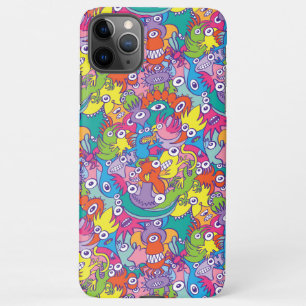 Funny monsters colourful parade in doodle art styl iPhone 11Pro max case