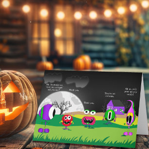 Funny, Monsters, Halloween Card